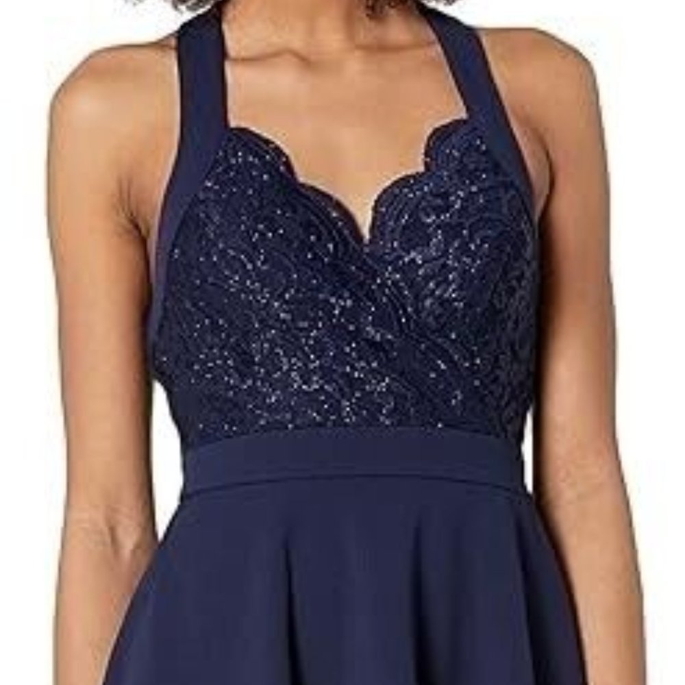 Speechless Navy Zip Back Halter Top Fit and Flare Dress NWT Size 1